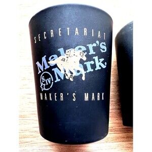 Vintage Maker's Mark Secretariat Shot Glasses Black with Gold Lettering (x2)